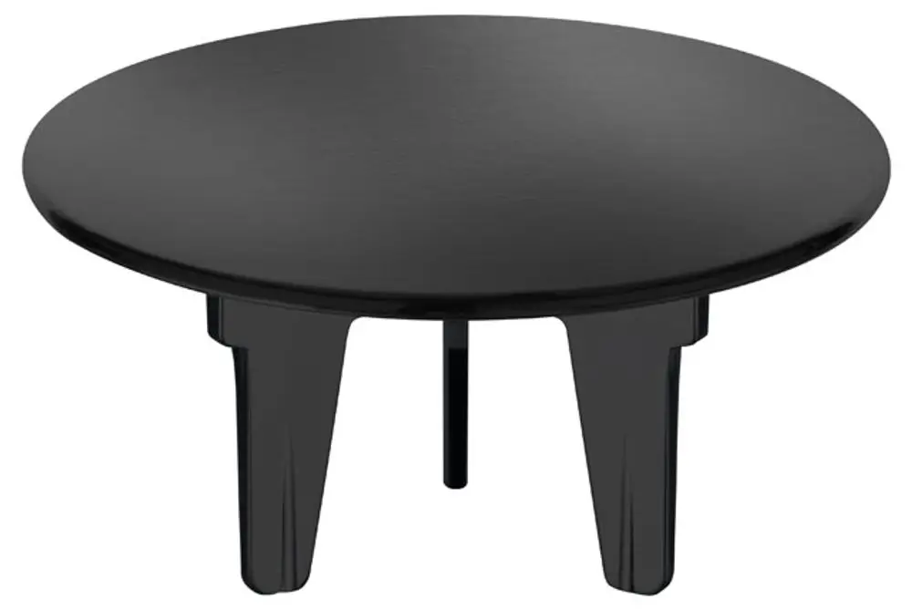 Schwarzer runder Tisch mit vier stabilen Beinen. Die Oberfläche weist einen matten Finish auf. Produkt von Keuco, geeignet für verschiedene Innenräume.